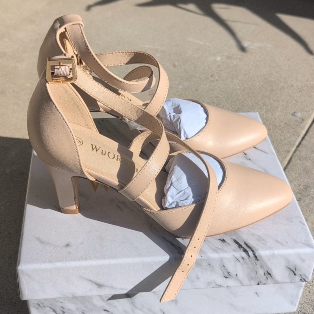 WuORWu Women's Beige Strappy Heels Size 6 - Picture 3 of 8